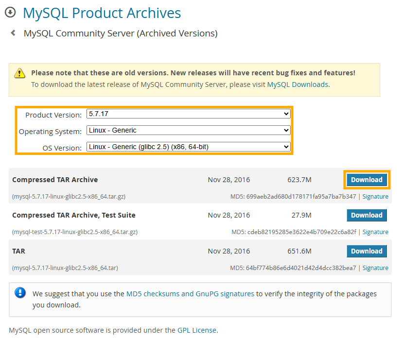 MySQL 官网下载页